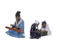 BESPORTBLE 2pcs Miniature Bonsai Ornaments Ceramic Retro Chess and Music Figures Vintage Garden Accessories for Fish Tank Desktop Decor Space Saving Landscape Decoration