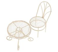 BESPORTBLE 2Pcs Miniature Dollhouse Metal Bistro Table Chairs Set in Light Beige - Mini Furniture Props for Doll House, Reborn Doll Accessories, Suitable for Fairy Garden Decorations