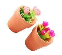 BESPORTBLE 2Pcs Miniature Dollhouse Potted Rose Plants Set, Tiny Bonsai Flower Models for Dollhouse Accessories, Pink and Magenta Artificial Greenery Décor for and Collectors