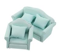 BESPORTBLE 2pcs Miniature Dollhouse Sofa with Pillow Fabric Upholstery Wooden Frame Vintage Armchair and Couch for Living Decoration Mini Sofa Chairs for DIY Mini Scenes and Dollhouse