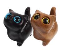 BESPORTBLE 2pcs Miniature Wooden Cat Figurines Set Green Sandalwood Blackwood Cat Statues Desktop Ornaments Home Office Adornment
