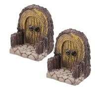 BESPORTBLE 2Pcs Miniature Wooden Fairy Garden Doors Arched Dollhouse Front Door Set Fence Design for Terrariums Gnome Tree Decor