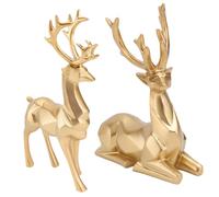 BESPORTBLE 2pcs Modern Origami Reindeer Decor Set, Medium Gold Resin Deer Figurines for Luxury Bedroom and Living Room Christmas Decoration, Table Centerpiece Accents
