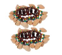 BESPORTBLE 2pcs Nut Shell Hand Bells Tribal Style Bracelets Made of Wood and Coconut Shell, Creative African Ethnic Design, for Boys and Girls Party and Dance Party to Activate Atmosphere