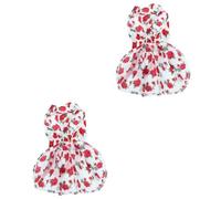 BESPORTBLE 2pcs Pet Dog Dress Beautiful Flower Print and Elegant Bowknot Sleeveless Puppy Skirt for Special Occasions and Everyday Wear White