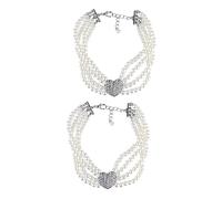BESPORTBLE 2pcs Pet Pearl Necklace Heart Pendant Four Row Crystal Cats for Parties Birthdays Weddings and Holidays White