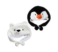 BESPORTBLE 2pcs Plush Animal Hats Soft Polar Bear Penguin Costume Caps for Boys Elastic Fit Warm Outdoor Role Play Cosplay Halloween Party Accessories