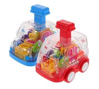 BESPORTBLE 2pcs Push Car Toy: Kids Transparent Gear Plastic Press to Go Vehicle Friction Powered - Small Non-Electronic Toddler Push Car Montessori Baby Learning Toy