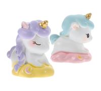 BESPORTBLE 2pcs Resin Unicorn Ornaments Mini Decor Set Purple-Yellow and Blue-Pink Hair, Adorable Cartoon Micro Landscape Figurines for Fairy Garden, Cake Decoration and Home Adornments