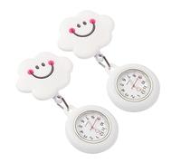 BESPORTBLE 2pcs Retractable Nurse Watch Cute Smiling Soft Pull Pocket Watch for Students Exam Use Easy to Read White Case