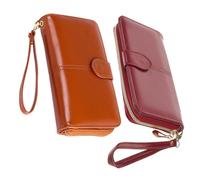 BESPORTBLE 2Pcs Retro Waxed Leather for Women Compact Card Holder Purse Capacity Portable Organizer for Credit Cards Id and Essentials