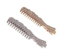 BESPORTBLE 2pcs Rhinestones Comb Shape Hairpin Elegant Barrette Hair Clips for Brides Parties Daily Wear Gold Silver Hair Accessories for Women