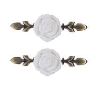 BESPORTBLE 2pcs Rose Ceramic Flower Cabinet Knobs with Bronze Backplate Vintage Kitchen Drawer Pull Handles Door Knob for Dresser Cupboard Wardrobe Kitchen White