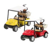 BESPORTBLE 2pcs Scale Alloy Golf Cart Model Durable Pull Back Miniature Figurines Red and Yellow Realistic Small Golf Cart Ornaments for Tabletop Decor and Party Supplies