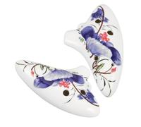 BESPORTBLE 2pcs Six Hole Alto C Ocarina for Learners Portable Ceramic Transverse Flute with Long Mouthpiece Comfortable Grip Blue and Red Floral Design for Travel Outdoor Performances
