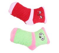 BESPORTBLE 2pcs Squeaky Plush Dog Toys Sturdy Interactive Chew Toy for Small Puppies Soft Pet Socks with Cute Expressions Red and Pink Green for Puppy Play and Training