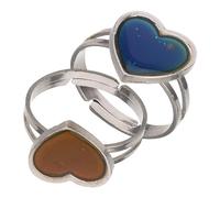 BESPORTBLE 2Pcs Stainless Steel Adjustable Open Ring Heart-Shaped Temperature Mood Ring Color Changing for Women Bohemian Style