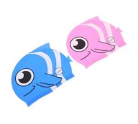 BESPORTBLE 2pcs Swim Caps Fish Shaped Silicone Swimming Hat for Boys and Stretchable Ear Protection Blue and Pink Cartoon Style for Pool Training and Water Activities