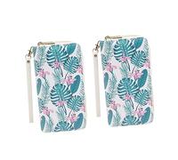 BESPORTBLE 2pcs Synthetic Leather Women Purses Double Zippered Wallet Leaf Flower Pattern Large Capacity Coin Purse for Women
