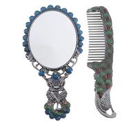 BESPORTBLE 2pcs Vintage Handheld Cosmetic Mirror Comb Set Metal Red Finish Portable High Definition Makeup Vanity for Women and Elegant Pocket Sized Beauty Accessories