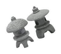 BESPORTBLE 2pcs Weather Resistant Miniature Pagoda Figurines Japanese Style Zen Garden Decor with Medium Round Stone and Small Arc Shaped Lanterns for Bonsai Outdoor Landscaping Home Entryway
