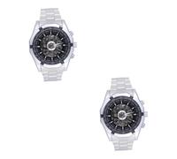 BESPORTBLE 2pcs Winner Men's Automatic Mechanical Wrist Watch Black Skeleton Dial Stainless Steel Band Vintage Style Analog Timepiece