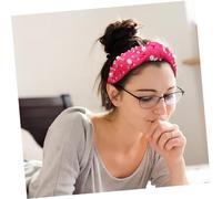 BESPORTBLE 2pcs Women Headdress Knotted Wide Headband with Artificial Pearls and Rhinestones Jeweled Hairband for Versatile Styling and Elegant Looks and Rose Red Colors