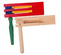 BESPORTBLE 2Pcs Wooden Ratchet Noise Makers Single Natural Double Colorful Castanet Hand Percussion Instruments Smooth Polished Wood for Early Learning Family Music Play Party Favors