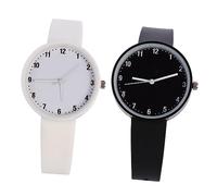 BESPORTBLE 2pcs Wristwatch Jelly Color Simple Fashionable Watches for Students Plated Case Clear Dial White and Black Colors for Daily Wear