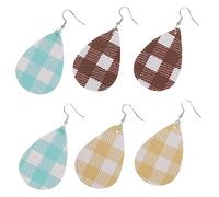 BESPORTBLE 3 Pairs Faux Leather Teardrop Earrings Set Buffalo Plaid Earrings and Coffee for Everyday Wear and Special Occasions