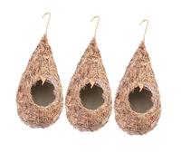 BESPORTBLE 3 Pcs Hanging Grass Bird Houses for Outdoor and Indoor Decor Artificial Straw and Plastic Bird Nests with Drop Shape Providing Enough Room