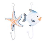 BESPORTBLE 3 Pcs Mediterranean Style Wooden Wall Hanger Set Sea Star Fish Decorative Hooks Creative Nautical Theme for Home Kitchen Bathroom Storage and Hanging