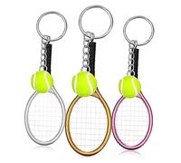BESPORTBLE 3 Pcs Tennis Keychains with Miniature Racket and Ball Pendants Durable Sport Style Keyrings for Backpacks Car Keys and Tennis Themed Party Favors Creative Souvenir Gifts in Gold