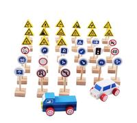 BESPORTBLE 35pcs Wooden Traffic Signs Playset for Educational Traffic Learning with Blocks and Cars Construction for Early Road Safety Knowledge and Skill Building