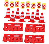 BESPORTBLE 36pcs Mini Traffic Barrier Fence for Educational Road Signs Playset with Red Cones Water Barriers and Yellow Buckets for Interactive Learning and Pretend Play