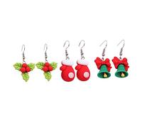 BESPORTBLE 3Pairs Christmas Ear Ornaments with Cartoon Resin Bell Pendants Unique Holiday Ear Studs and Danglers for Women Festival Party Accessories