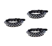 BESPORTBLE 3pcs Adjustable Black Pu Dog Collar for Pets Double Row Rivet Single Row Design Comfortable Pet Accessory for Puppies and Dogs