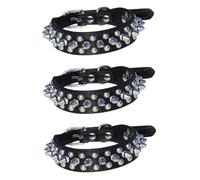 BESPORTBLE 3pcs Adjustable Pu Dog Collar for Pets Black Stylish Studded Design Comfortable Fit for Dogs and Puppies for Leashes and Tags