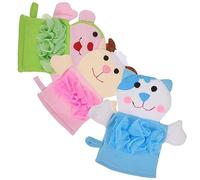 BESPORTBLE 3pcs Cartoon Bath Mitts for Kids Exfoliating Gloves Dual Use Soft Blue Cat Pink Cow for Toddler Bathing Scrubbing