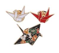 BESPORTBLE 3PCS Cartoon Paper Cranes Brooch Creative Alloy Badge for Clothing Accessories Lovely Funny Design for Casual and Formal Occasions Red White Black