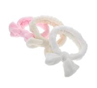 BESPORTBLE 3pcs Coral Fleece Hair Bands for Women Elastic Bowknot Head Wraps Makeup Headbands Soft Fluffy Headdress for Face Wash Spa Cosmetic Use White Pink