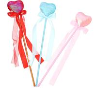 BESPORTBLE 3Pcs Heart-shaped Fairy Wands with Sequins Vibrant Pink Red Blue Dress-up Accessories for Party Photo Props Shower