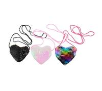 BESPORTBLE 3Pcs Heart Shaped Sequin Coin Purses with Strap Lightweight Zipper Wallets for Women Wear Resistant Portable Change Bags Fashionable Accessories with Shiny Design Random Color