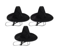 BESPORTBLE 3pcs Korean Drama Hat: Black Velour Wide Brim Hat - beaded Chin Strap Joseon Official Cap - Oriental Costume Accessory for Historical Reenactment