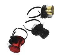 BESPORTBLE 3pcs Mini Top Hat Headband with Veil Lightweight Sequin Fascinator for Women Tea Party Carnival Costume Accessory Black Gold Red Straps