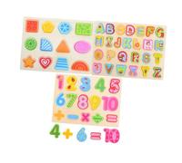 BESPORTBLE 3pcs Montessori Wooden Puzzle Educational Letter Blocks Math Building Shapes for Preschool Boys Early Learning Cognitive Development Gift