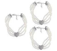 BESPORTBLE 3pcs Pet Four Row Pearl Necklace Heart Pendant Stylish White Crystal Pet Jewelry for Dogs Cats for Parties Weddings and Special Occasions