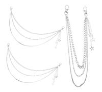BESPORTBLE 3pcs Silver Punk Pants Chain with Star Pendant, Metal Keychain Trousers Chains for Men and Women, Universal Fit with Scratch Resistance, for Festivals and Parties