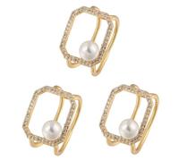 BESPORTBLE 3pcs Simulated Pearl Open Band Ring with Rhinestone Accents Adjustable Jewelry for Parties Elegant Design Unique Statement