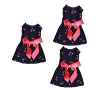 BESPORTBLE 3pcs Sleeveless Summer Dog Dress Cherry Bowknot Skirt Stylish Pet Clothes Comfortable for Daily Wear
